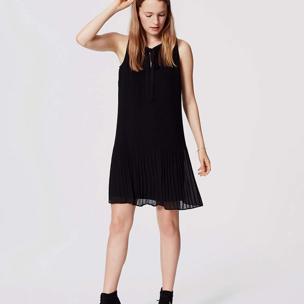Swing dress with pleated chiffon overlay